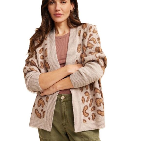 Maurices Leopard Print Cropped Open Cardigan Sweater 1X Tan Brown Soft Knit NWT - Picture 1 of 11
